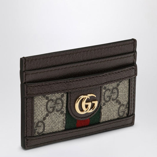 Gucci Ophidia Card Holder In Beige/Ebony Gg Supreme Fabric Women