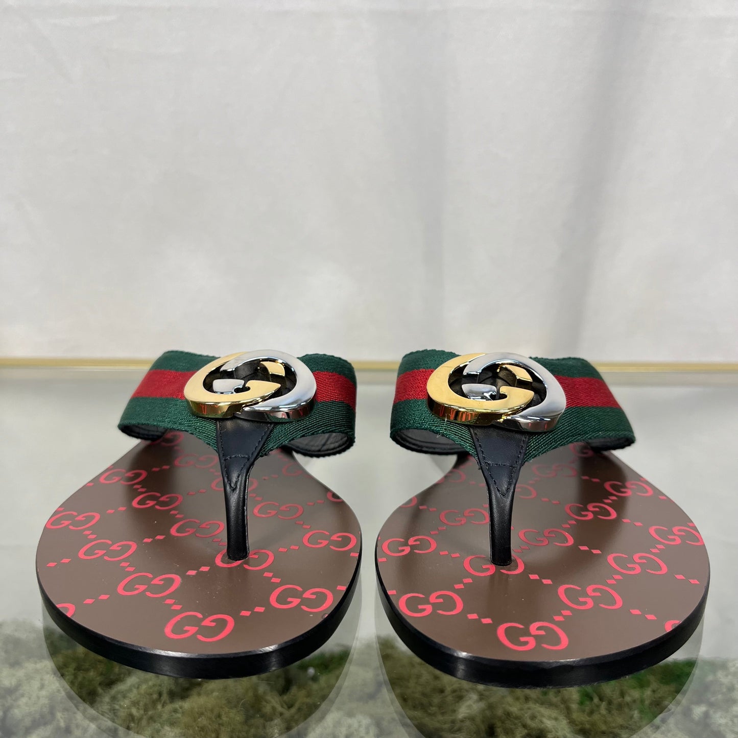 GUCCI Kika Canvas Stripe Thong Sandals SZ35