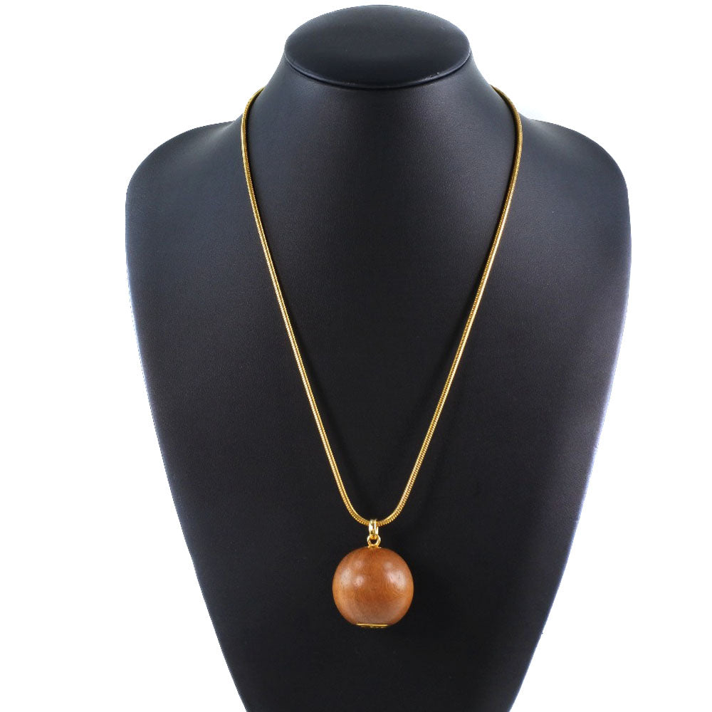 HERMES Necklace Plated Gold Brown / Gold Wood ball Women Used