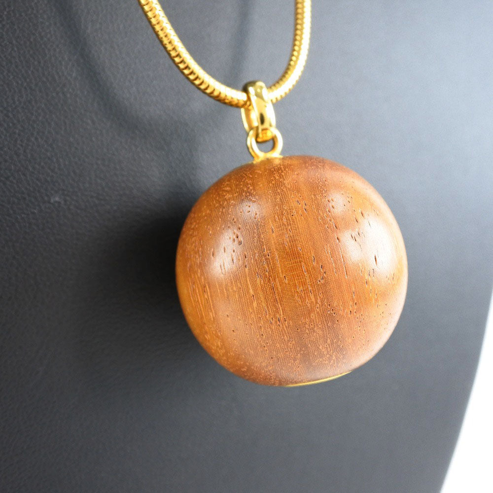 HERMES Necklace Plated Gold Brown / Gold Wood ball Women Used