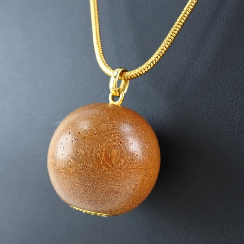 HERMES Necklace Plated Gold Brown / Gold Wood ball Women Used
