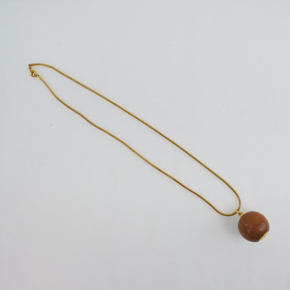 HERMES Necklace Plated Gold Brown / Gold Wood ball Women Used