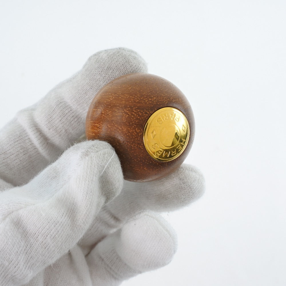 HERMES Necklace Plated Gold Brown / Gold Wood ball Women Used