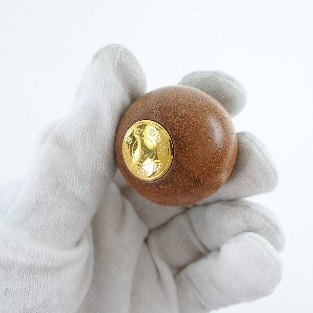 HERMES Necklace Plated Gold Brown / Gold Wood ball Women Used