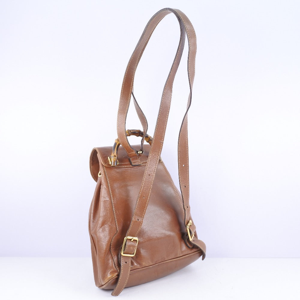 GUCCI Backpack 003.1705.0030 Calfskin Brown Bamboo Women Used