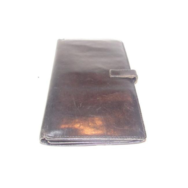 Gucci Black Leather With Chrome Jackie O Style Push Button Closure Checkbook Size Wallet