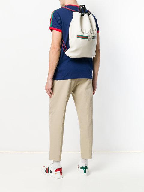 Gucci Logo-Print Drawstring Backpack in White