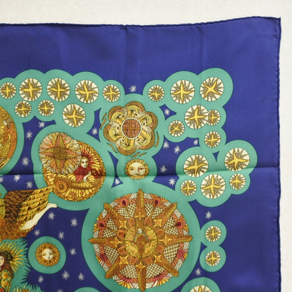 HERMES scarf silk Blue Carre90 Women Used