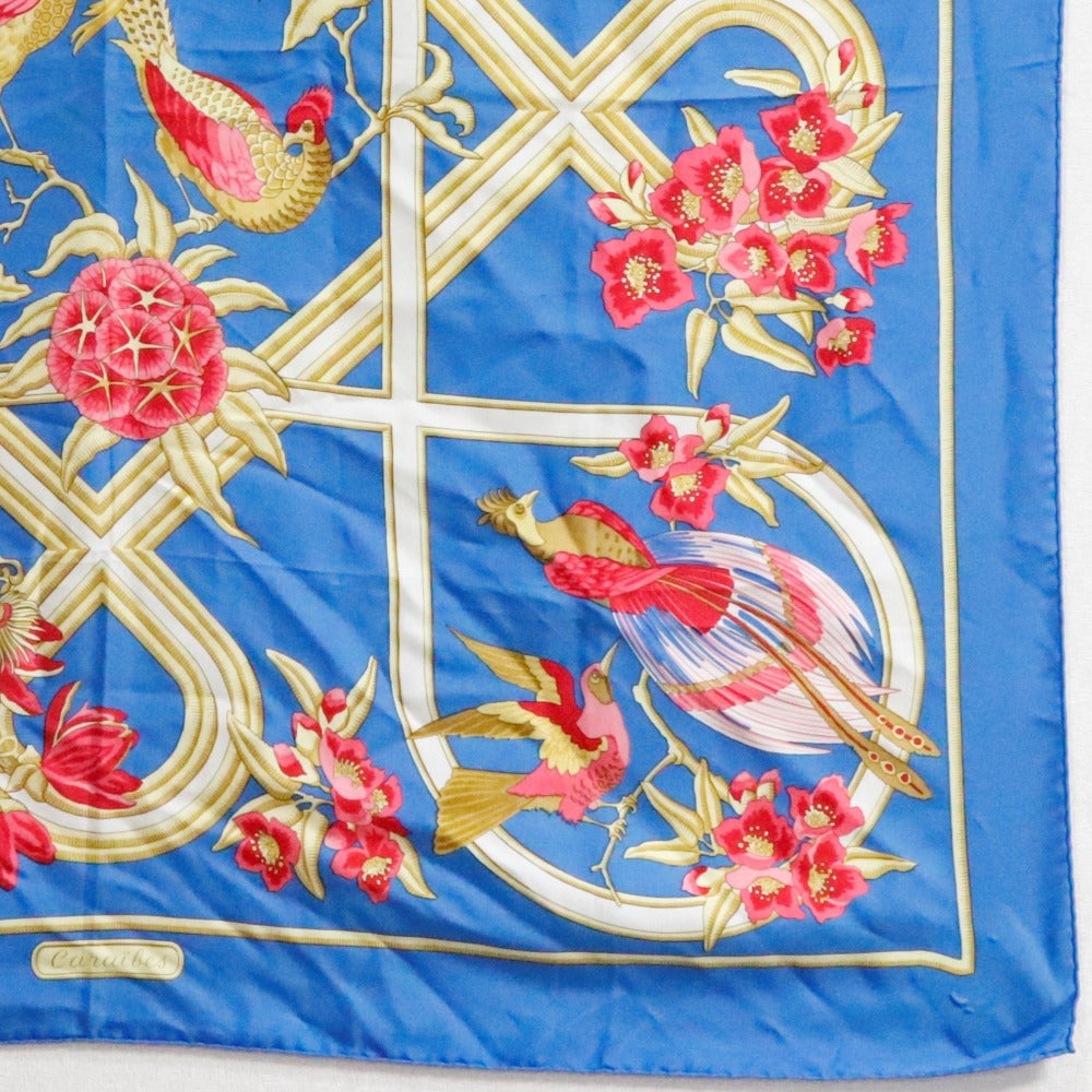 HERMES scarf silk Blue caraibes / Caribbean Carre90 Women Used