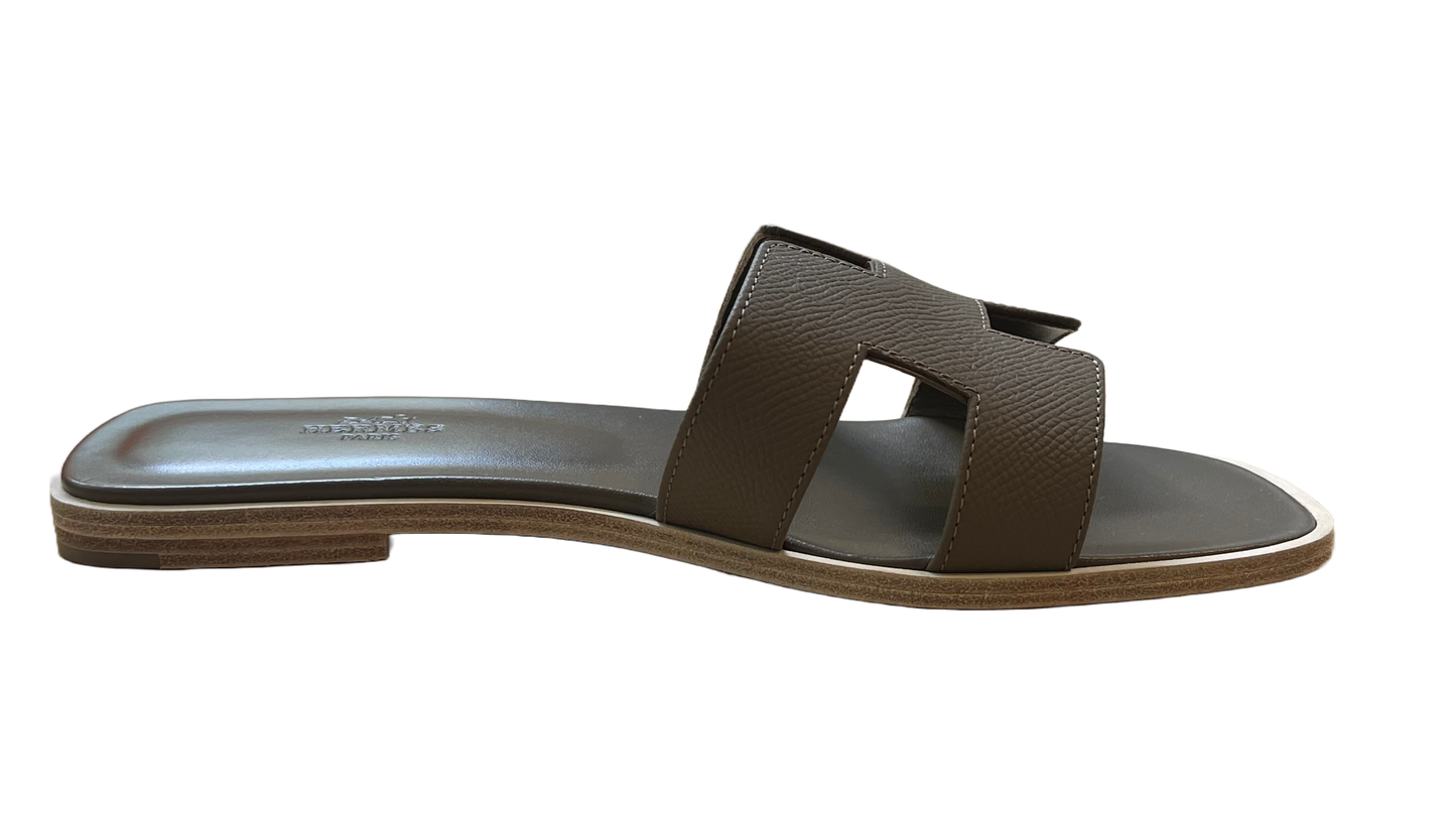 Hermes Oran Epsom Leather Sandals, Etoupe