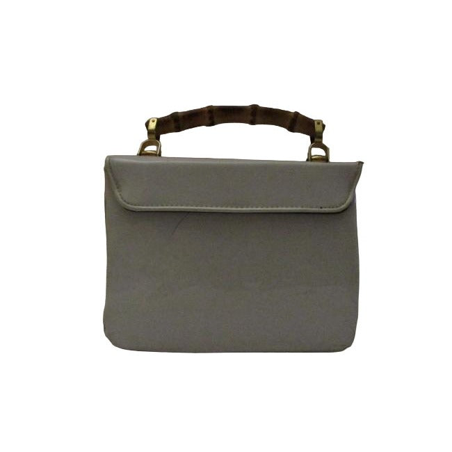 Gucci Box W Lunch Bamboo Handle White Patent Leather Satchel