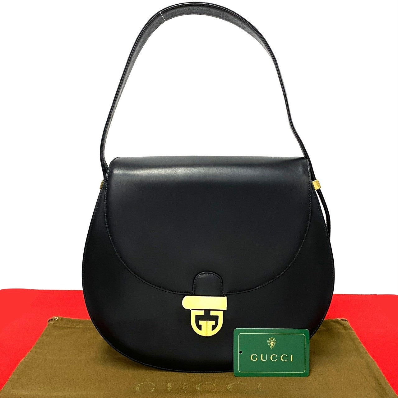 GUCCI Shoulder Bag Calfskin black Old Gucci