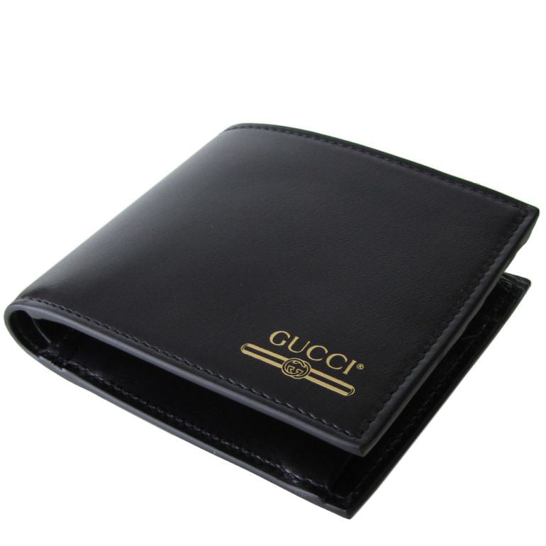 Gucci Mini Print Logo Leather Wallet With Coin Pocket in Black