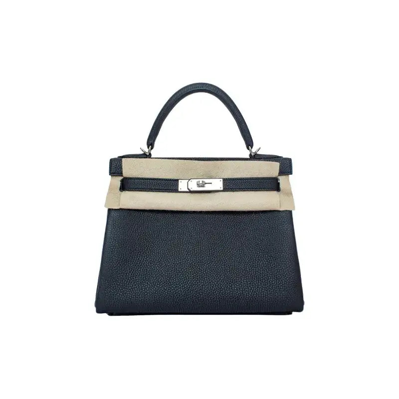 HERMES Kelly 25  navy blue Togo leather Bag Handbag (25,28,) silver hardware