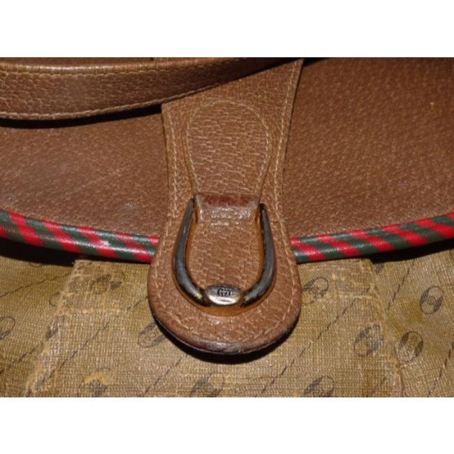 Gucci Vintage Coated Canvas Leather In Browns With Red Green Cross Body