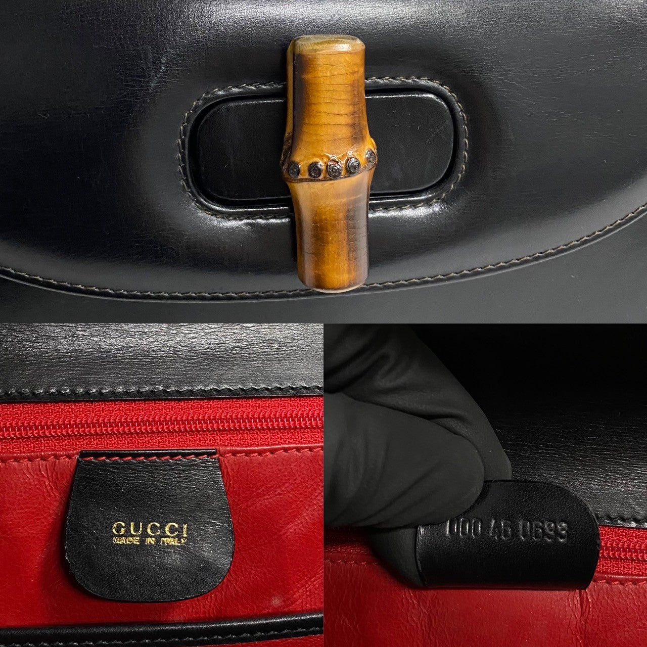 GUCCI Handbag leather black Bamboo