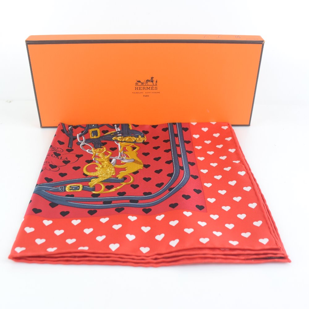 HERMES scarf silk Red heart Carre42 Women Used
