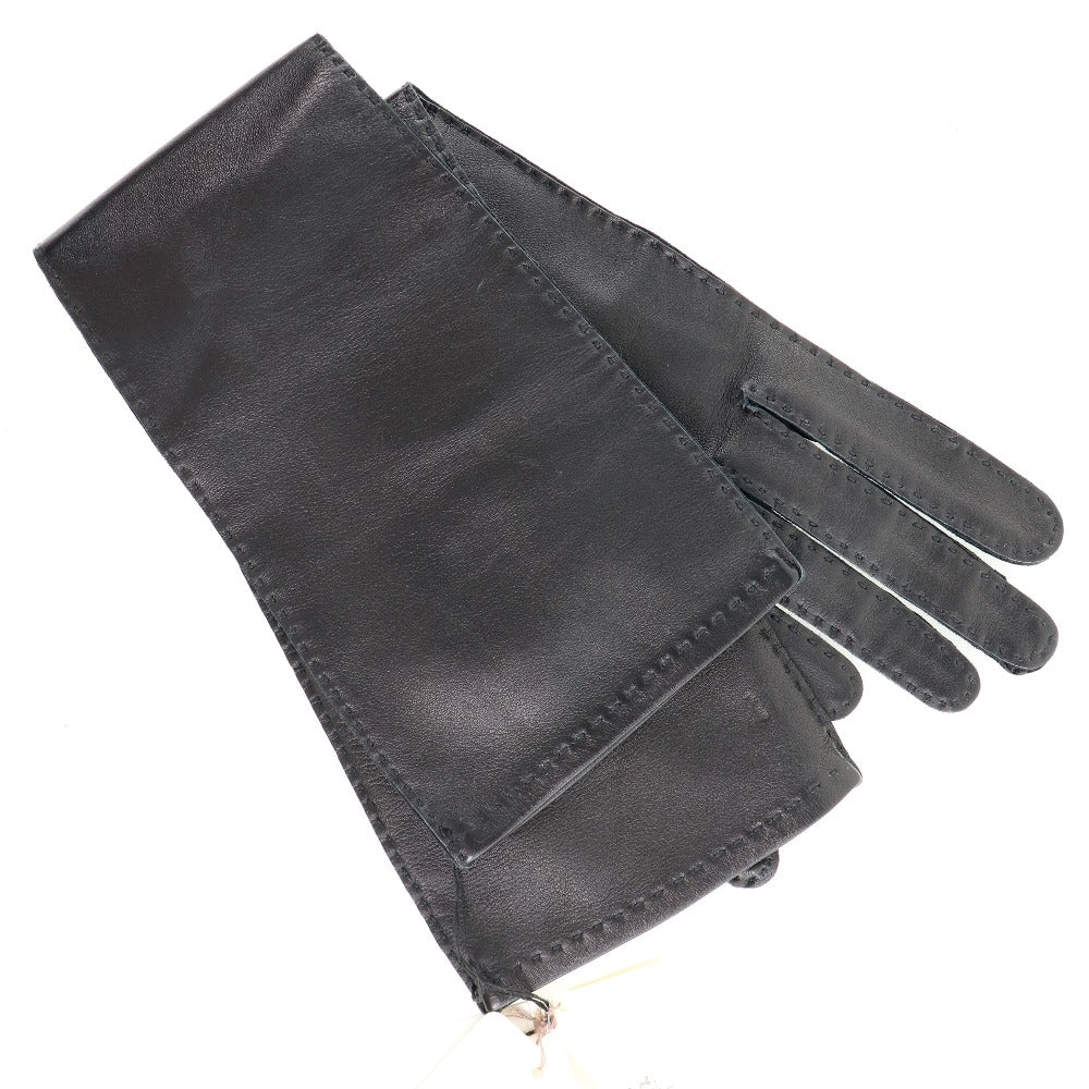 HERMES gloves 001772G-01-065 Calf leather black Glove Women 6 1/2 Used