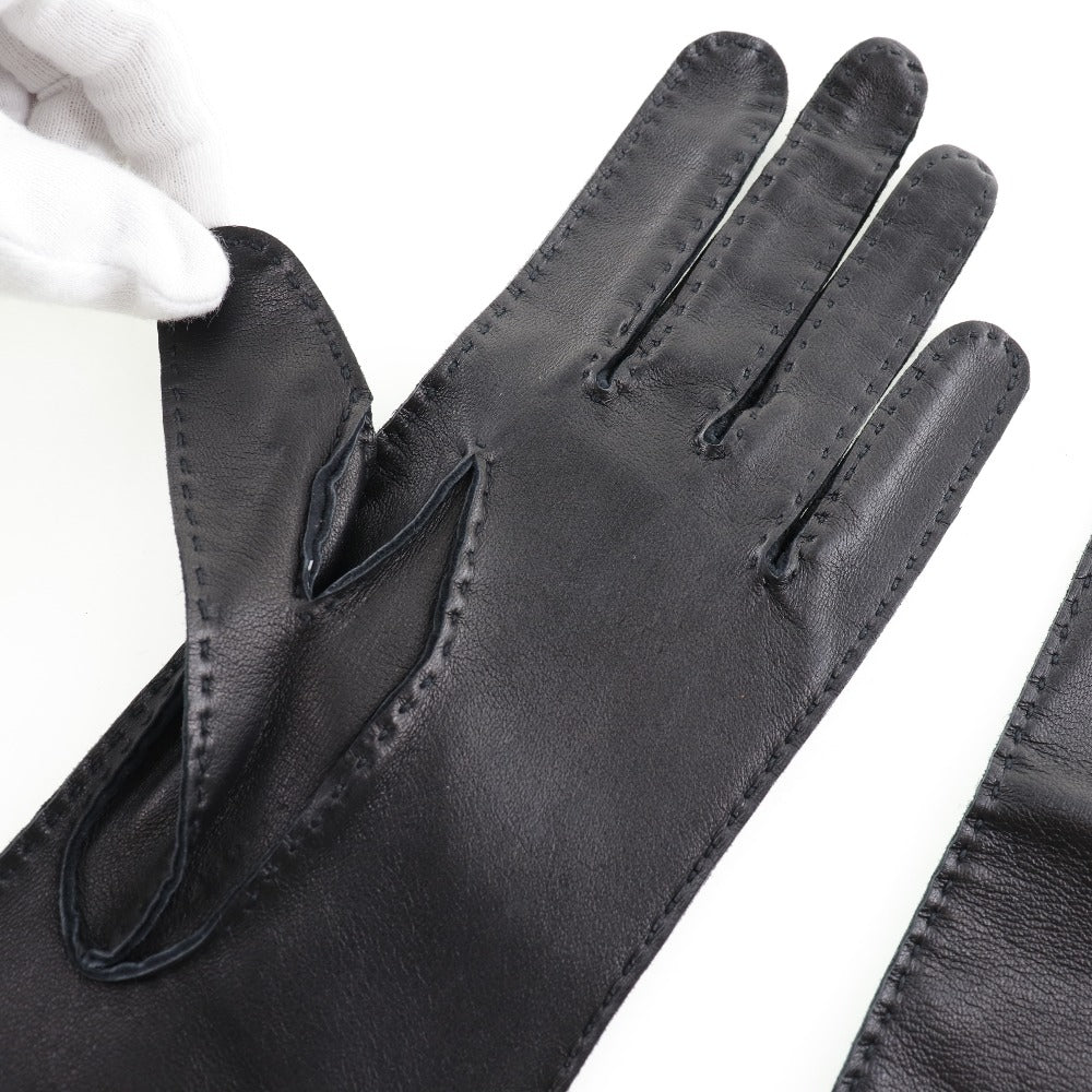 HERMES gloves 001772G-01-065 Calf leather black Glove Women 6 1/2 Used