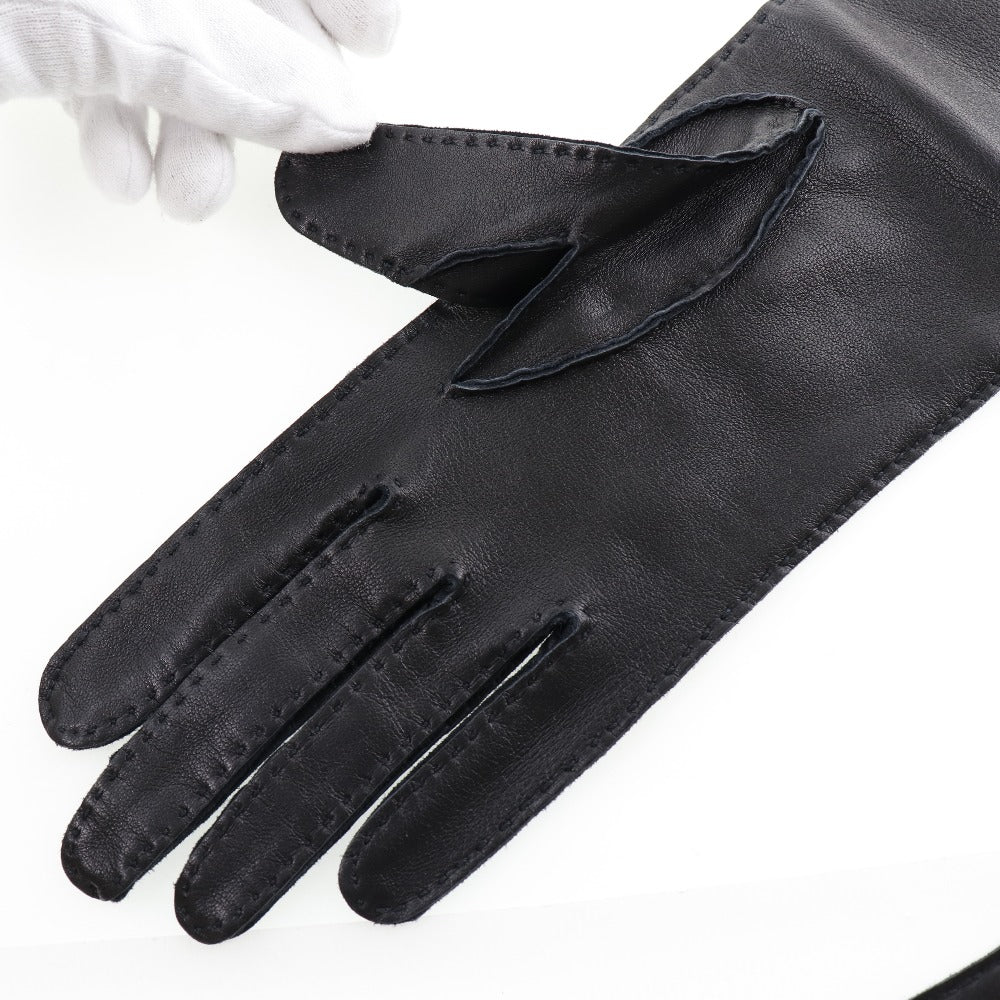 HERMES gloves 001772G-01-065 Calf leather black Glove Women 6 1/2 Used