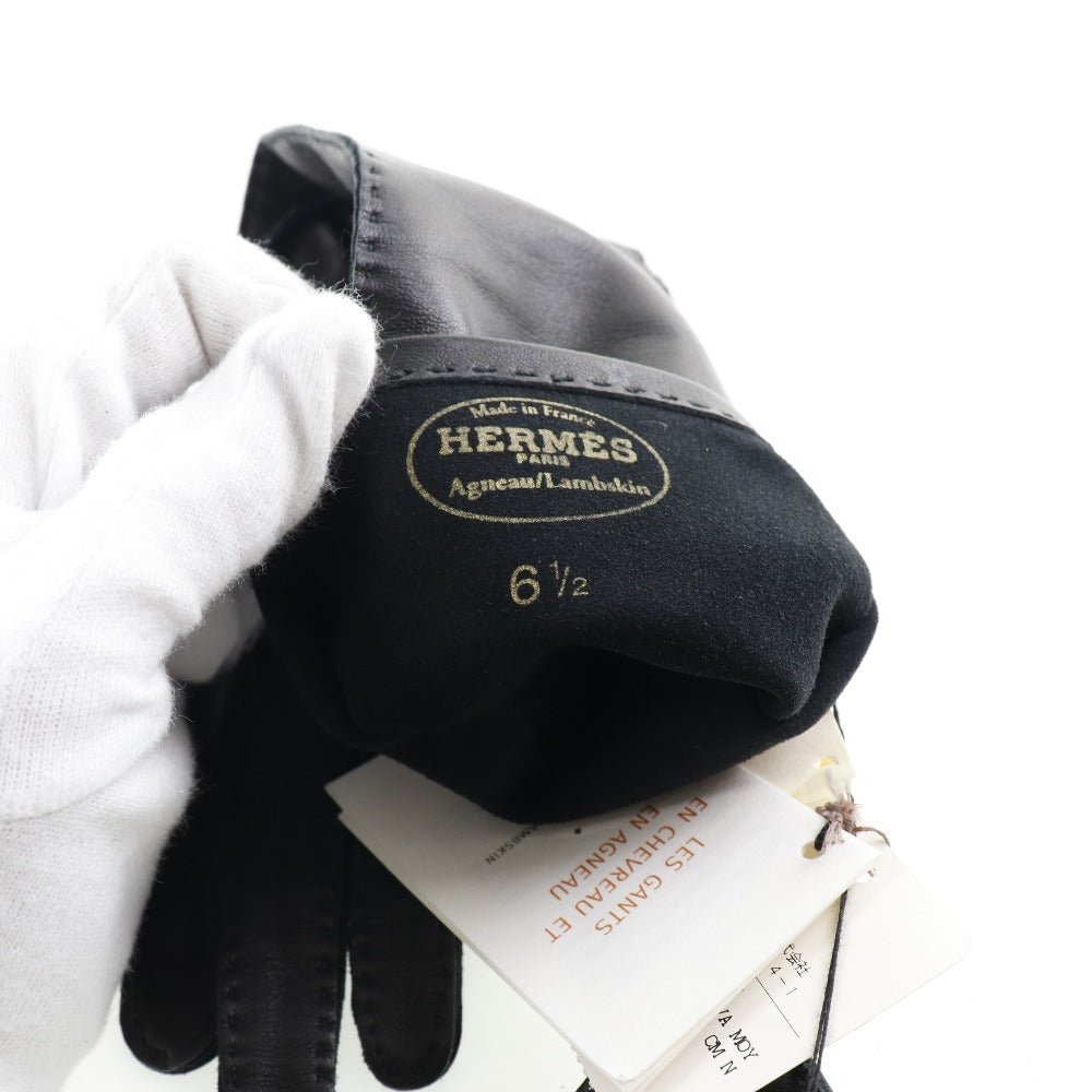 HERMES gloves 001772G-01-065 Calf leather black Glove Women 6 1/2 Used