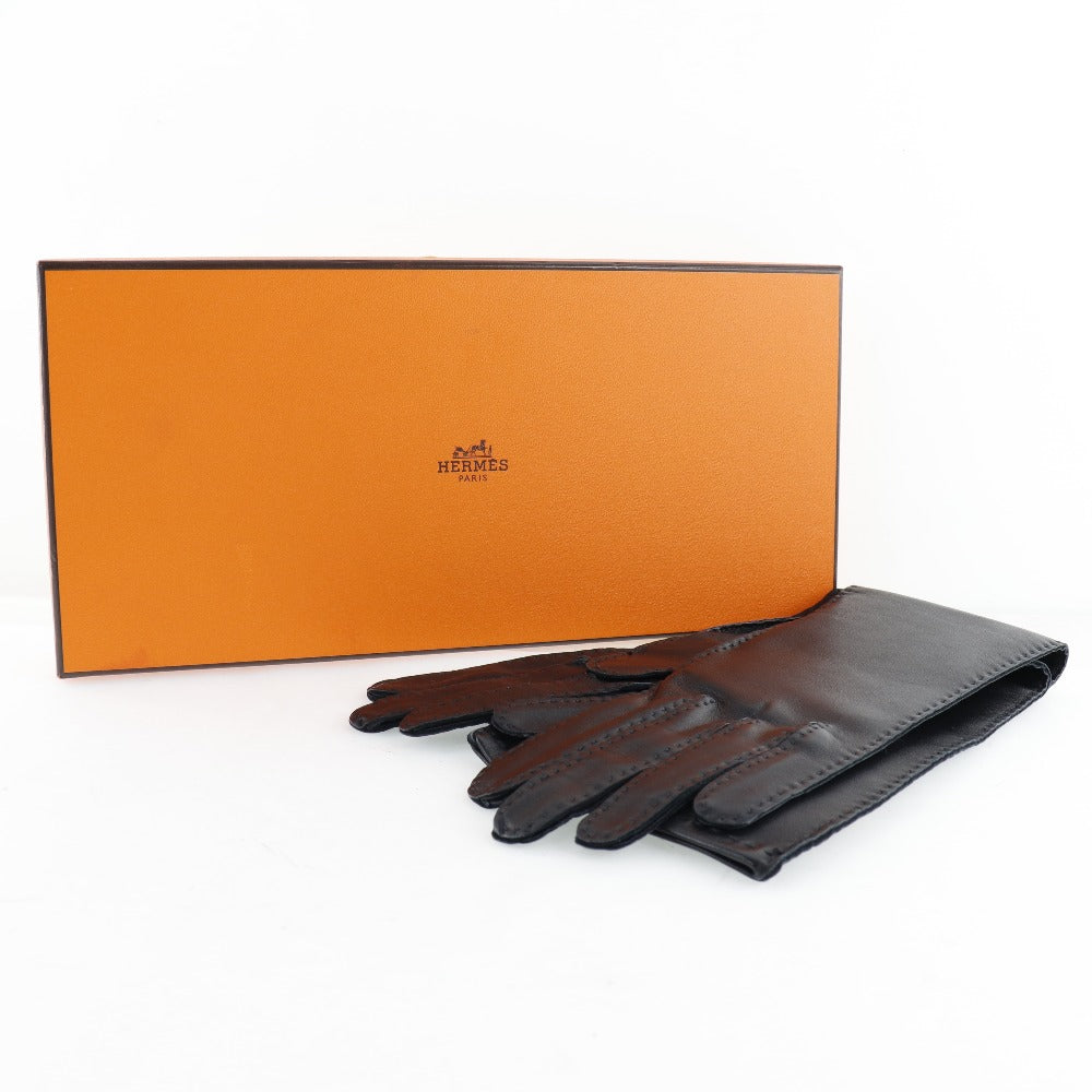 HERMES gloves 001772G-01-065 Calf leather black Glove Women 6 1/2 Used