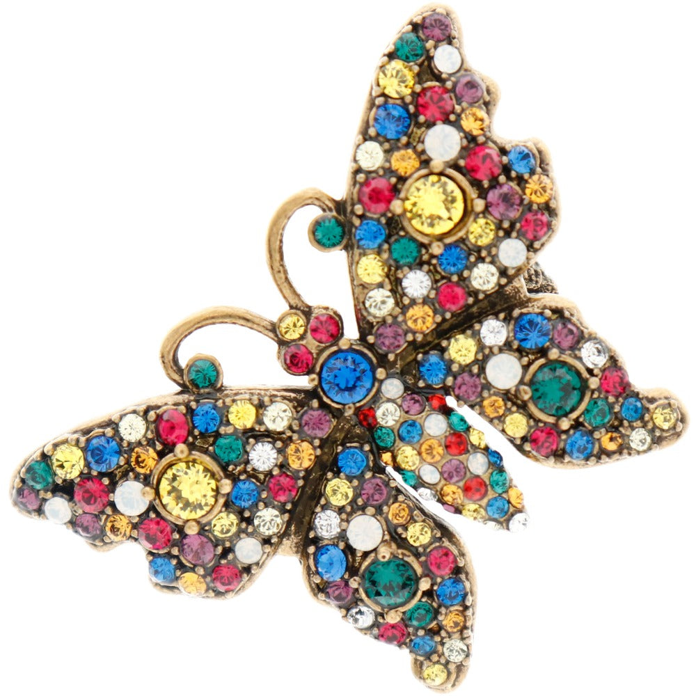 GUCCI Ring Plated Gold multicolor Crystal butterfly ring Women XS Used