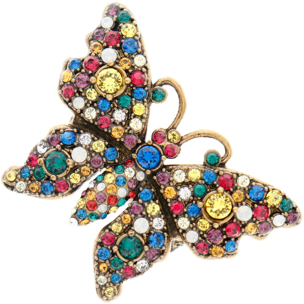 GUCCI Ring Plated Gold multicolor Crystal butterfly ring Women XS Used