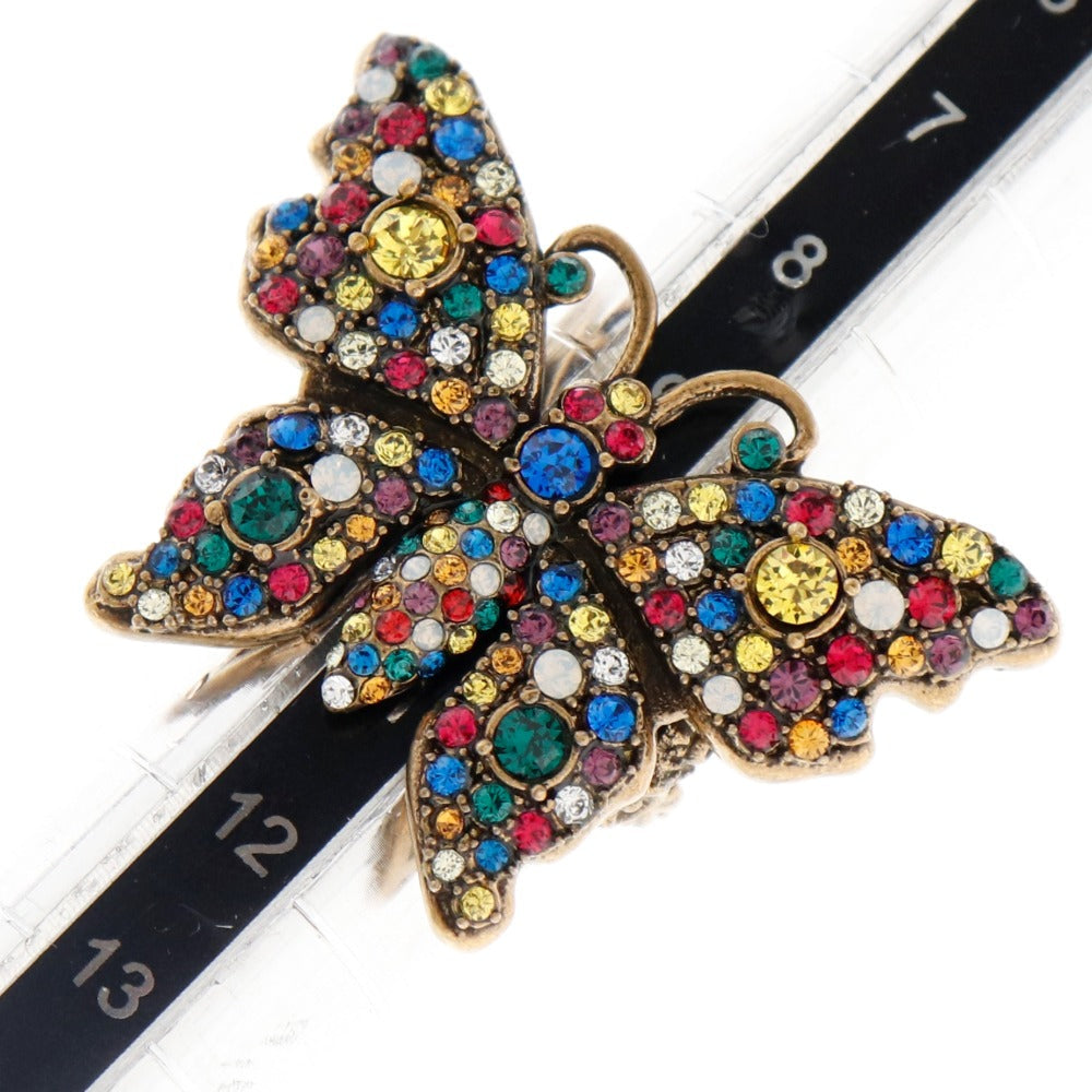 GUCCI Ring Plated Gold multicolor Crystal butterfly ring Women XS Used