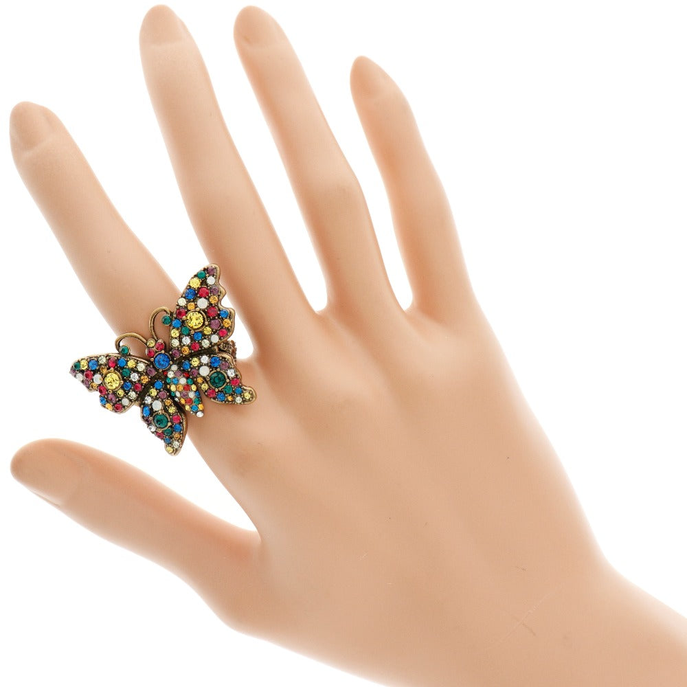 GUCCI Ring Plated Gold multicolor Crystal butterfly ring Women XS Used