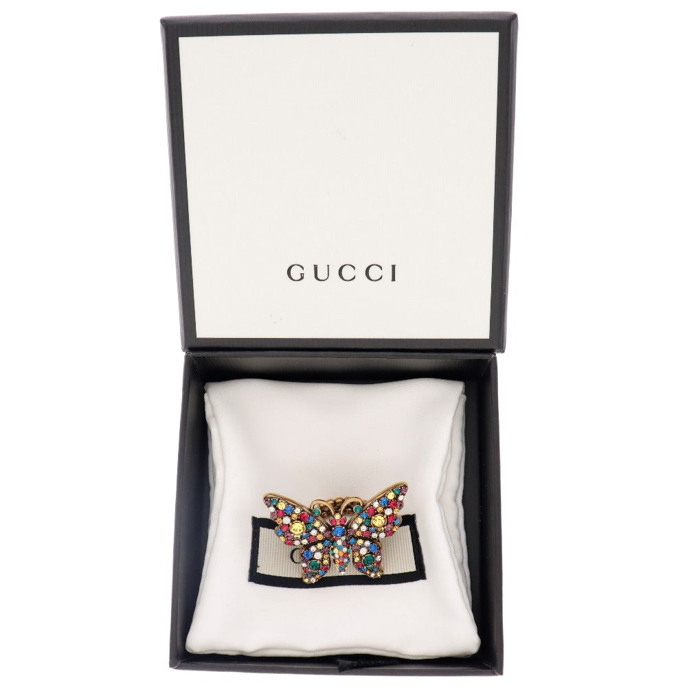 GUCCI Ring Plated Gold multicolor Crystal butterfly ring Women XS Used