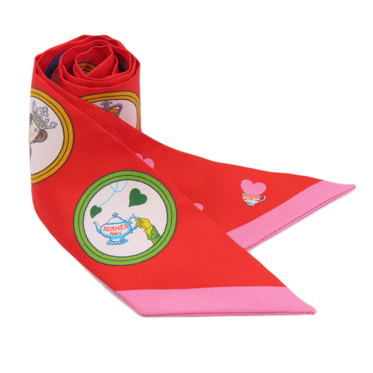 HERMES scarf silk Red Twilly Women Used