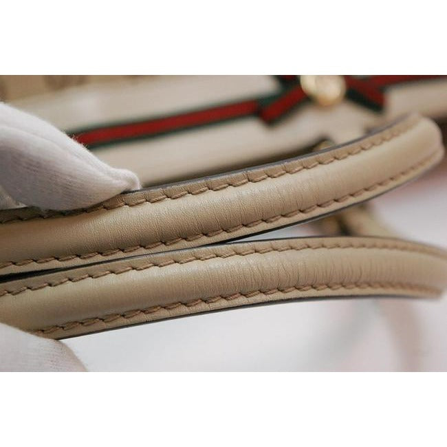 Gucci Vintage Brown Large Logo Print Canvas And White Leather With Red And Green