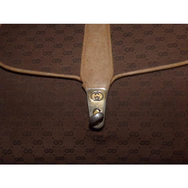 Gucci Vintage Camel Leather Brown Small G Logo Print Canvas And Cross Body Bag