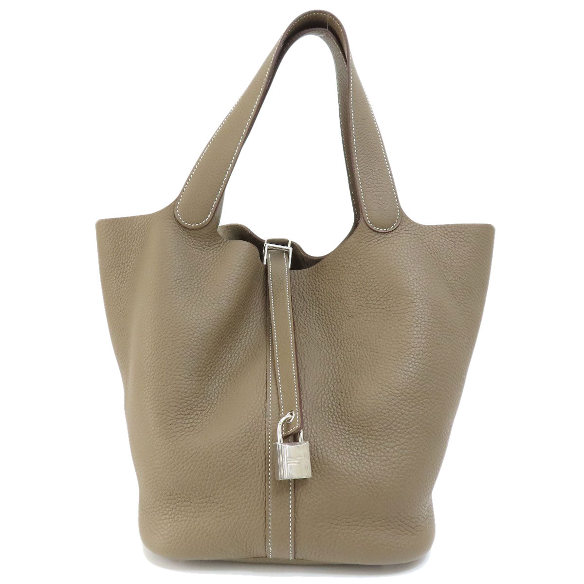 HERMES Handbag Taurillon Clemence Brown Picotin Lock GM Etoupe Etoupe SilverMetal