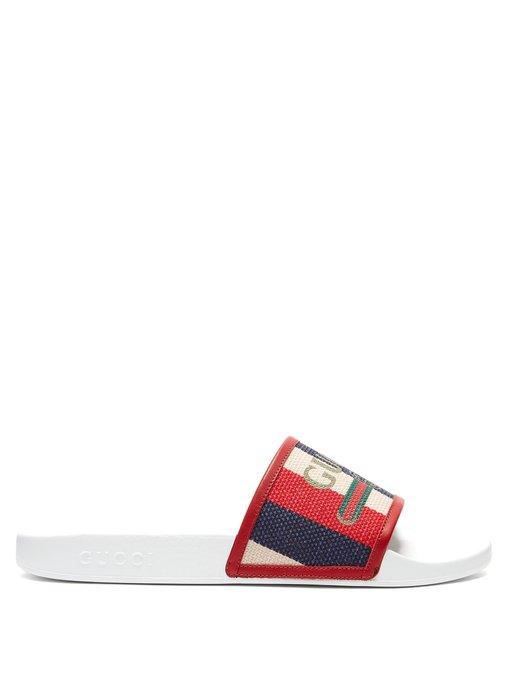 Gucci Sylvie Web Slide Sandals in White