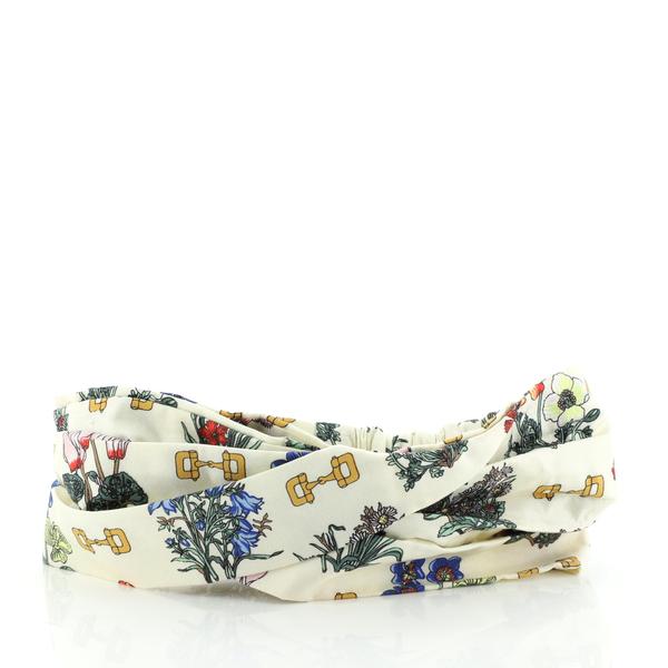 Gucci Floral Print Silk Headband in Ivory