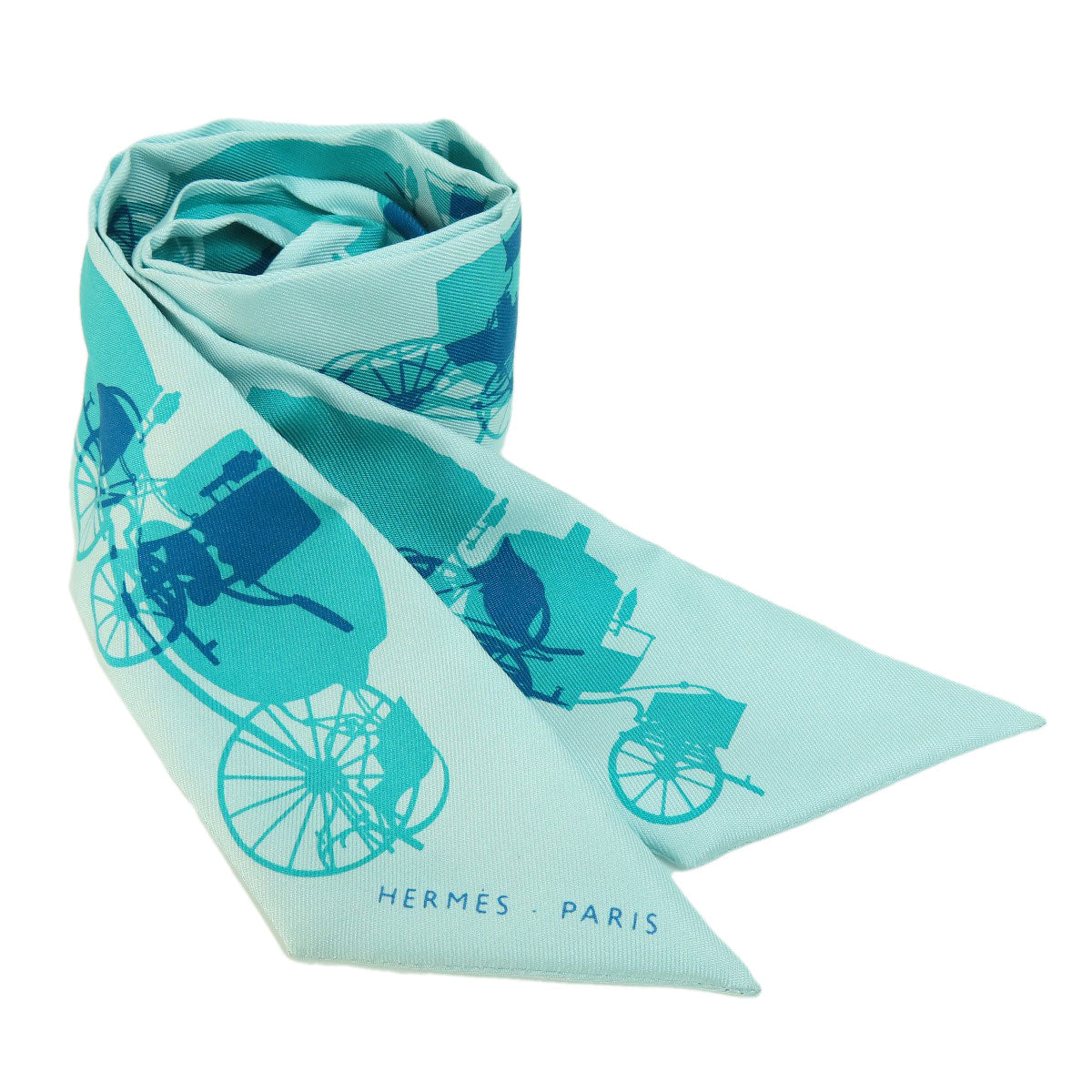 HERMES scarf silk green Twilly Women Used