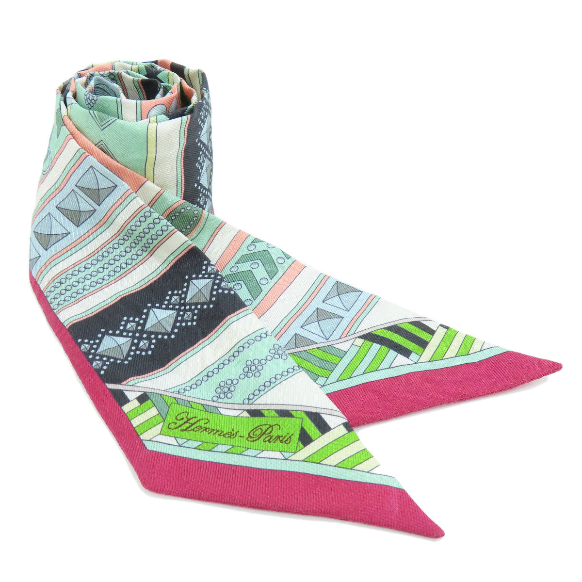 HERMES scarf silk green Twilly Scarf Silk Women Used