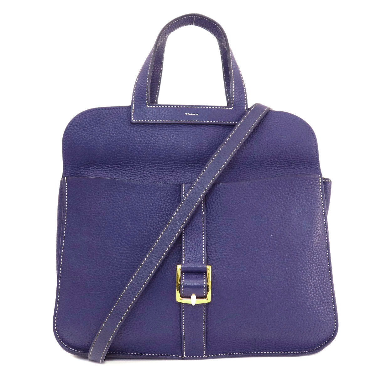 HERMES Shoulder Bag Taurillon Clemence Navy Arzan 31 Navy Gold Metal Women Used