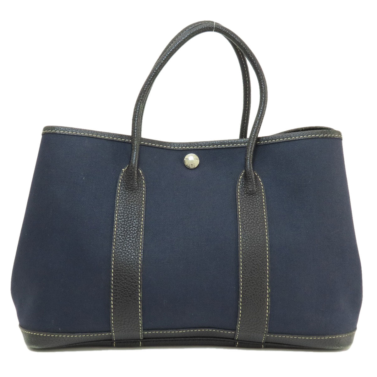 HERMES Tote Bag Towar Officche Navy Garden Party TPM Navy SilverMetal Women Used
