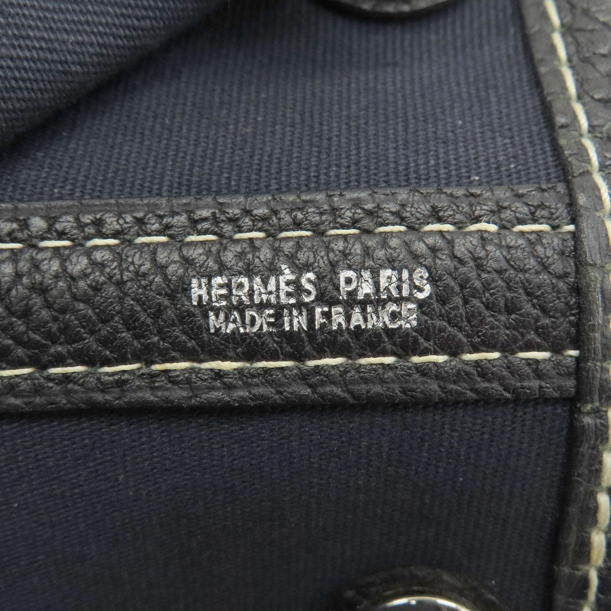 HERMES Tote Bag Towar Officche Navy Garden Party TPM Navy SilverMetal Women Used
