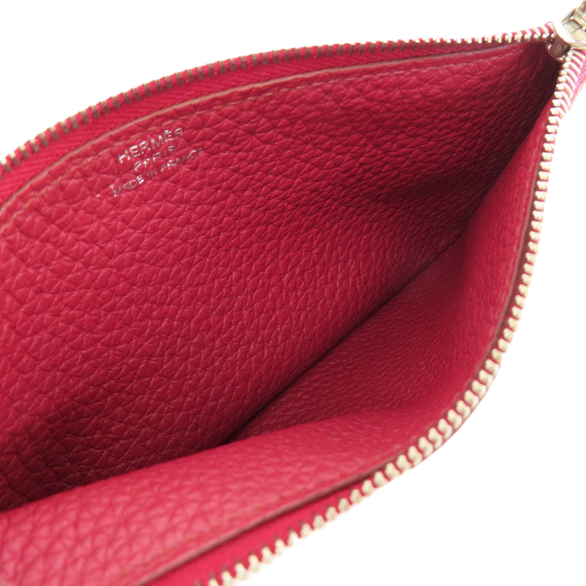 HERMES Long Wallet Purse Togo Red Dogon GM Silver Metal