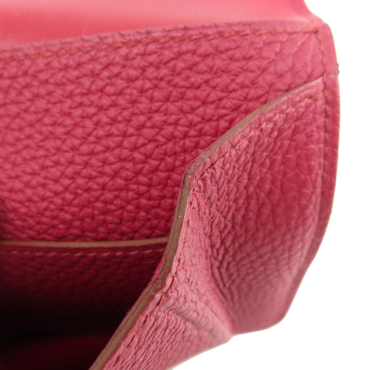 HERMES Long Wallet Purse Togo Red Dogon GM Silver Metal