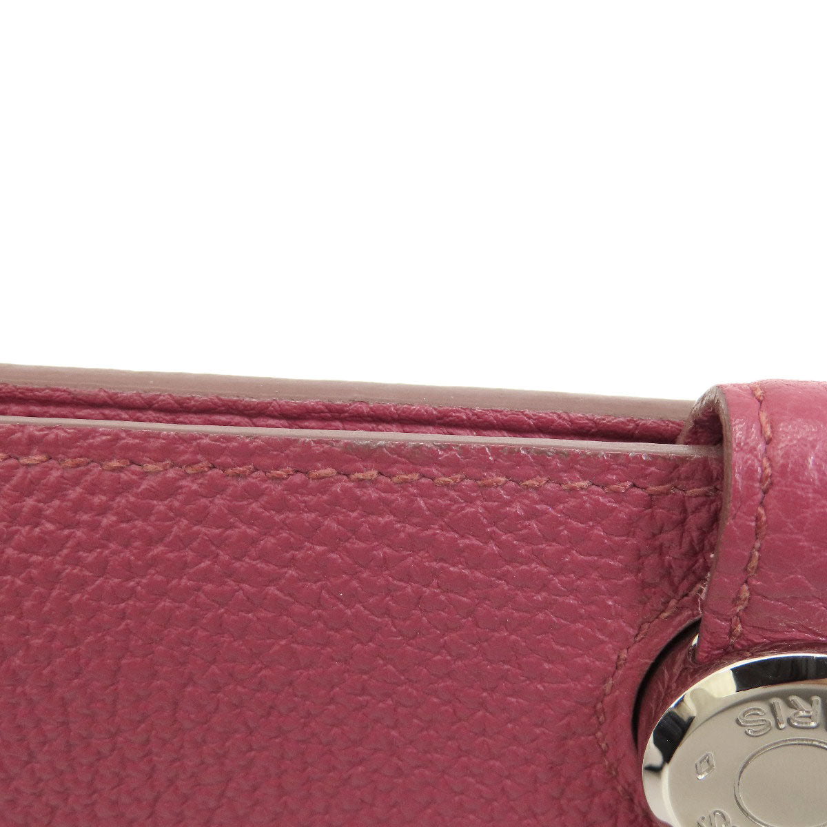 HERMES Long Wallet Purse Togo Red Dogon GM Silver Metal