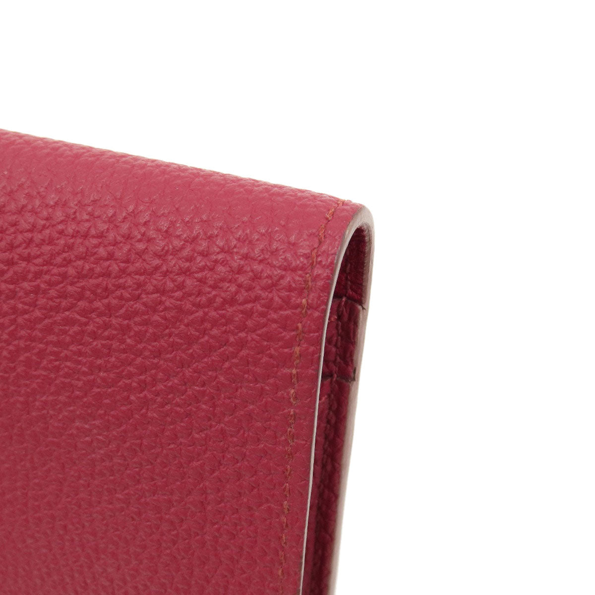 HERMES Long Wallet Purse Togo Red Dogon GM Silver Metal