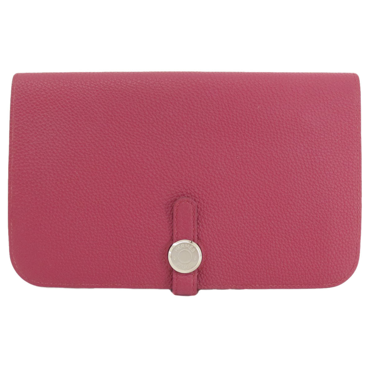 HERMES Long Wallet Purse Togo Red Dogon GM Silver Metal