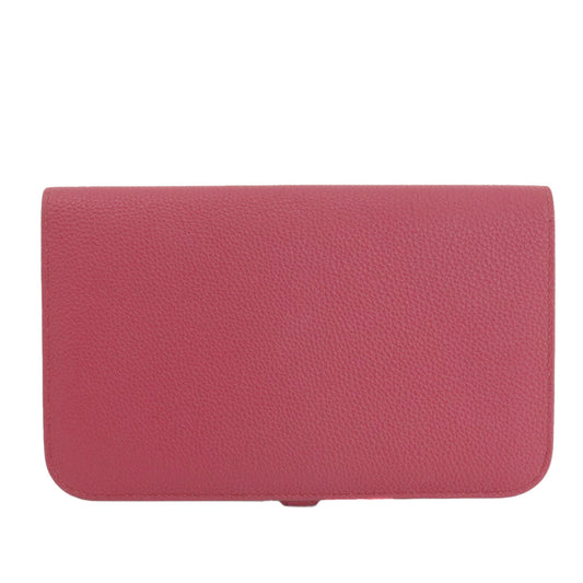 HERMES Long Wallet Purse Togo Red Dogon GM Silver Metal