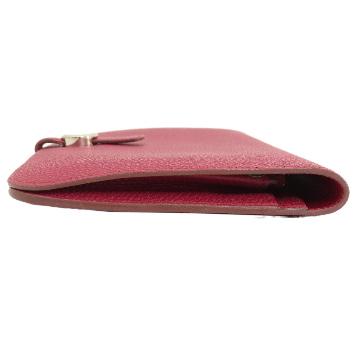 HERMES Long Wallet Purse Togo Red Dogon GM Silver Metal