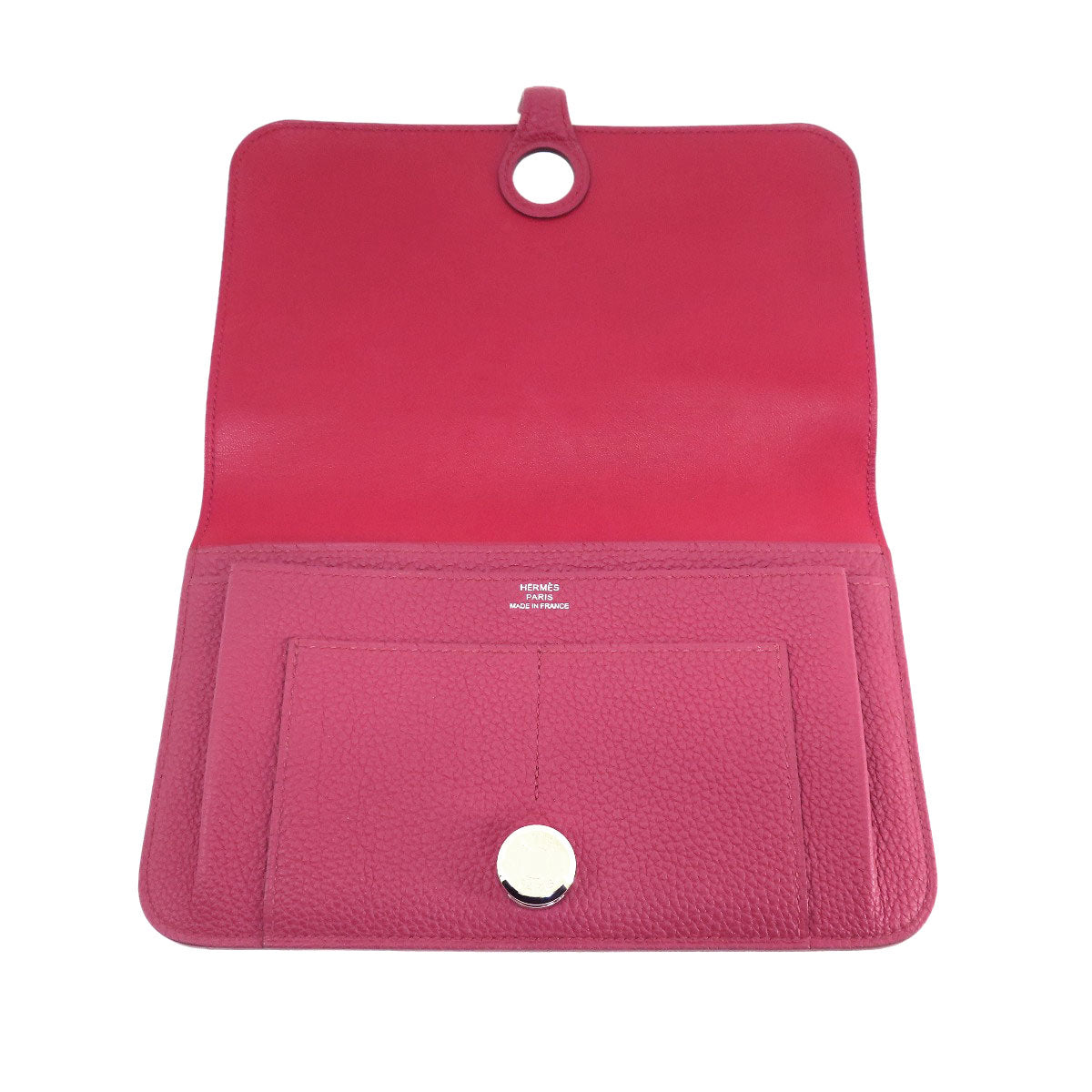 HERMES Long Wallet Purse Togo Red Dogon GM Silver Metal